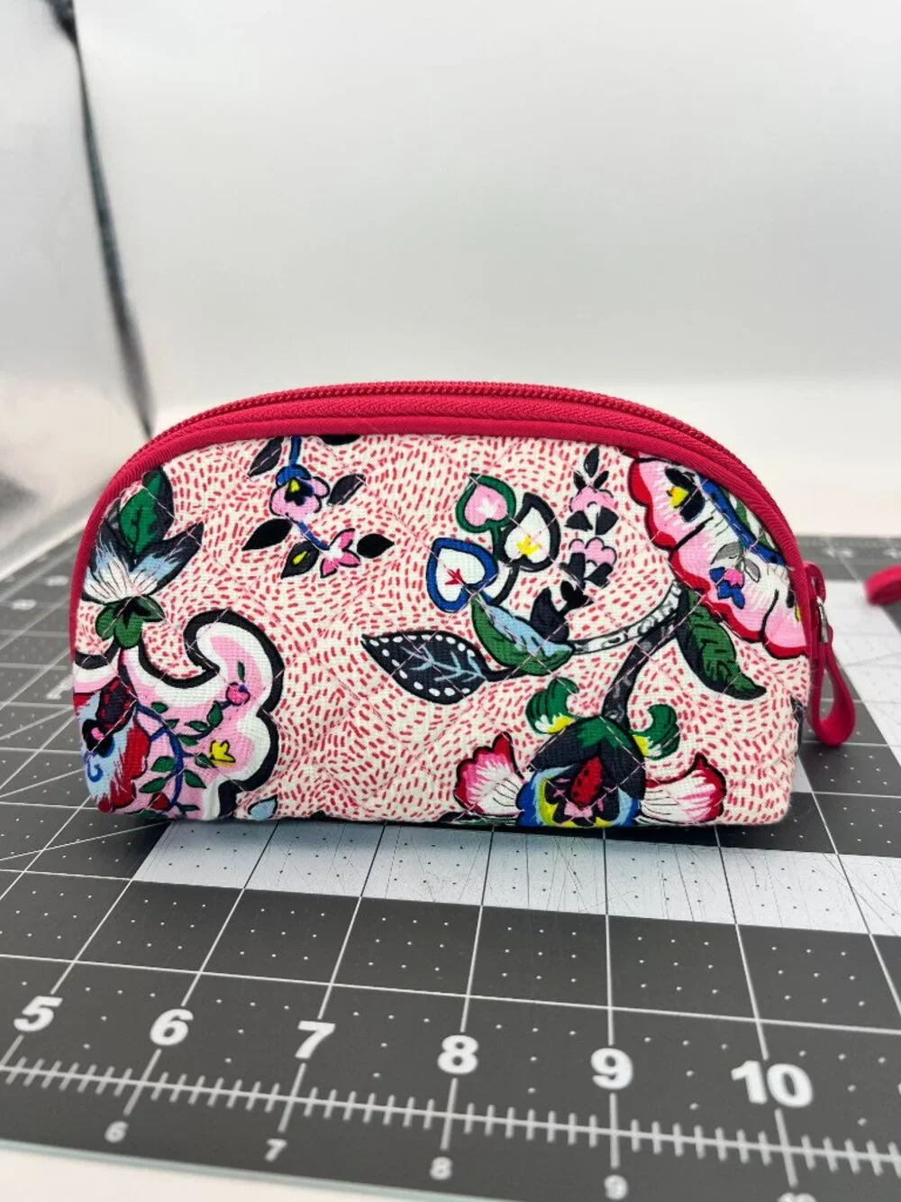 Vera Bradley Stitched Flowers Retired Clamshell Cosmetic Bag & Pencil Brush Case